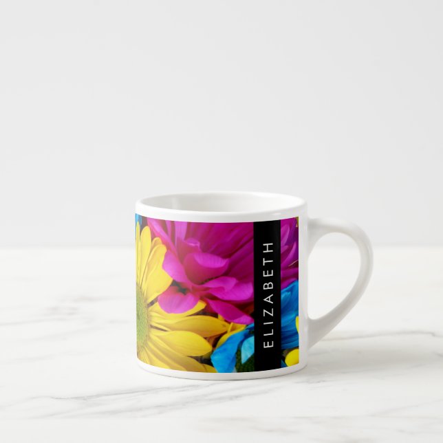 Colourful Flowers, Daisies, Boho, Your Name Espresso Cup (Right)