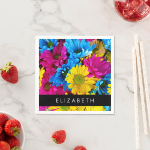 Colourful Flowers, Daisies, Boho, Your Name Napkin