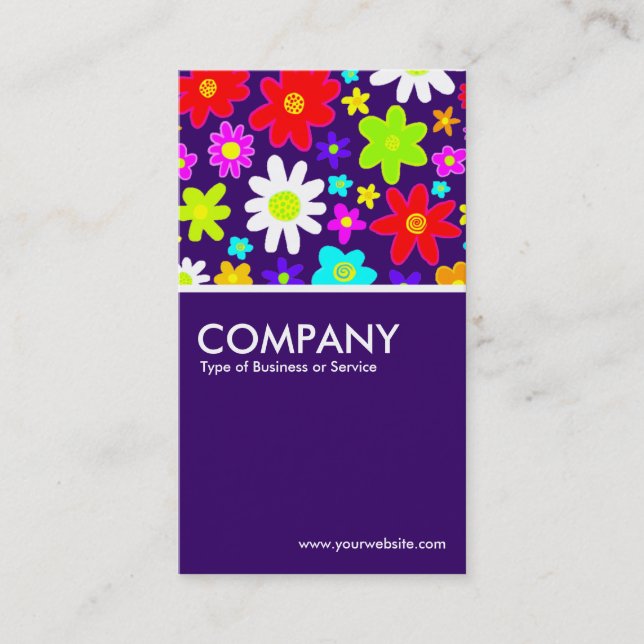 Colourful Flowers - Dark Violet Business Card (Front)