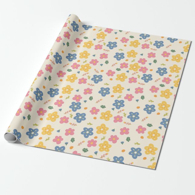 Colourful flowers doodle  wrapping paper (Unrolled)