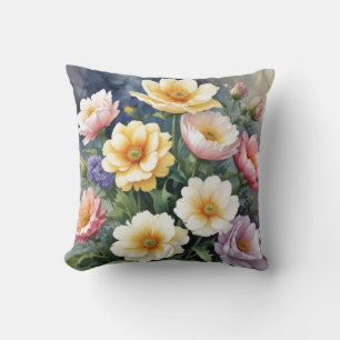 Colourful Flowers Elegant Watercolor Painting Cushion