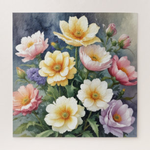 Colourful Flowers Elegant Watercolor Painting Jigsaw Puzzle