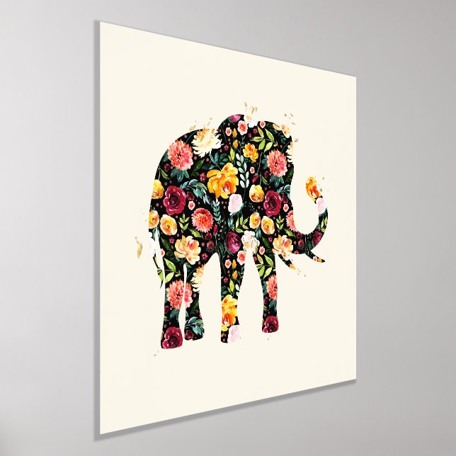 Colourful Flowers Elephant Illustration Foil Prints (Laydown)