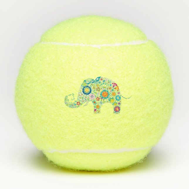 Colourful Flowers elephant illustration Tennis Balls (Front)