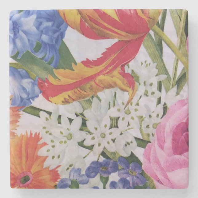 Colourful Flowers Everywhere Fine Art Stone Coaster (Front)