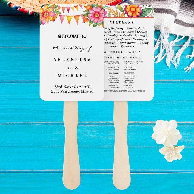 Colourful Flowers Fiesta Mexican Wedding Program Hand Fan (Creator Uploaded)