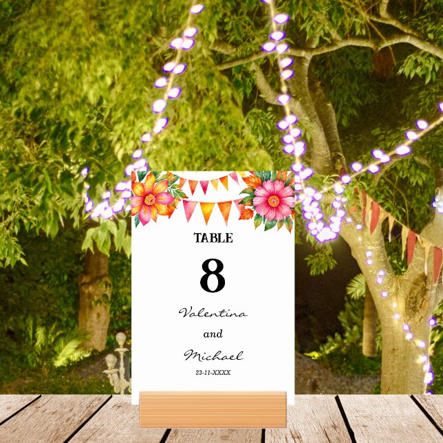 Colourful Flowers Fiesta Mexican Wedding   Table Number (Creator Uploaded)