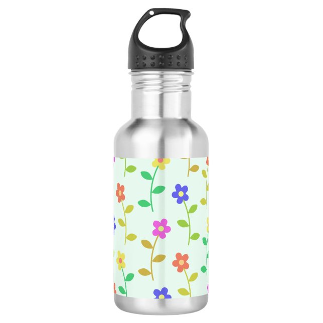Colourful Flowers, Floral Pattern, Greenery, Boho 532 Ml Water Bottle (Front)