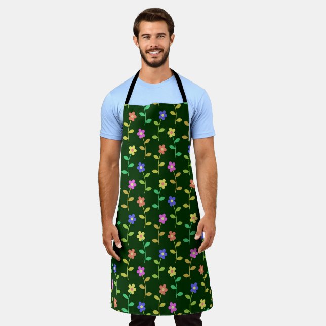 Colourful Flowers, Floral Pattern, Greenery, Boho Apron (Worn)