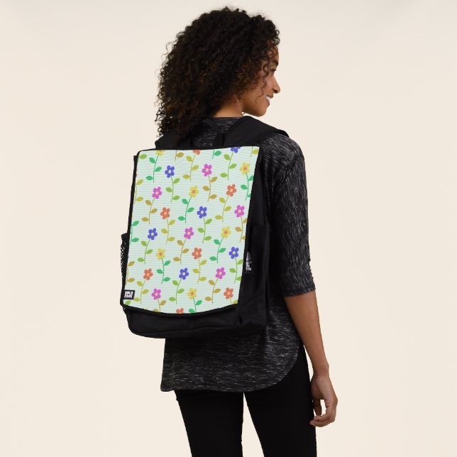 Colourful Flowers, Floral Pattern, Greenery, Boho Backpack (Worn)