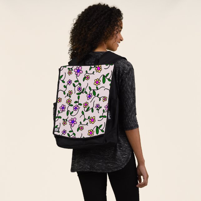 Colourful Flowers, Floral Pattern, Greenery, Boho Backpack (Worn)