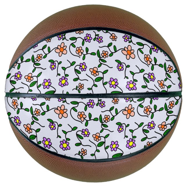 Colourful Flowers, Floral Pattern, Greenery, Boho Basketball (Front)