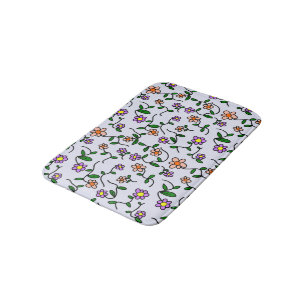 Colourful Flowers, Floral Pattern, Greenery, Boho Bath Mat