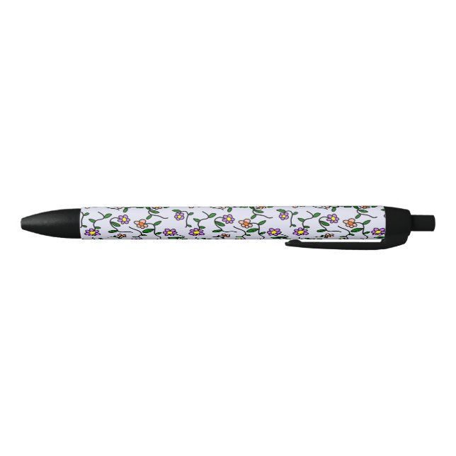 Colourful Flowers, Floral Pattern, Greenery, Boho Black Ink Pen (Bottom)