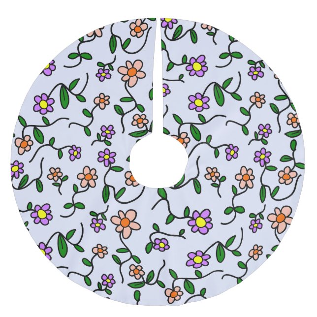 Colourful Flowers, Floral Pattern, Greenery, Boho Brushed Polyester Tree Skirt (Front)