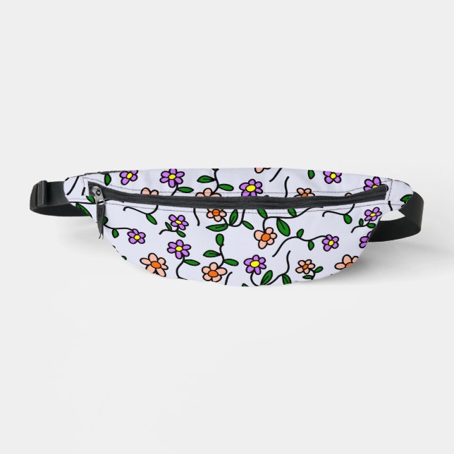 Colourful Flowers, Floral Pattern, Greenery, Boho Bum Bags (Front)