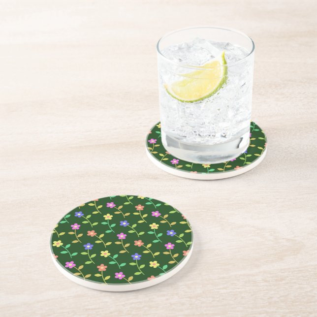 Colourful Flowers, Floral Pattern, Greenery, Boho Coaster (Side)