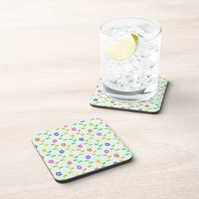 Colourful Flowers, Floral Pattern, Greenery, Boho Coaster (Right Side)