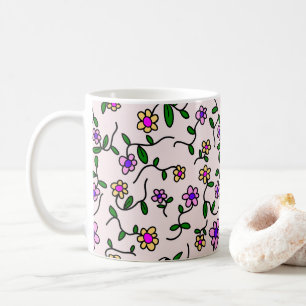 Colourful Flowers, Floral Pattern, Greenery, Boho Coffee Mug