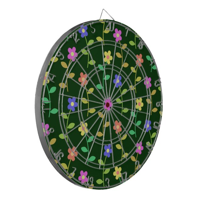 Colourful Flowers, Floral Pattern, Greenery, Boho Dartboard (Front Left)