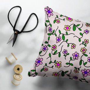 Colourful Flowers, Floral Pattern, Greenery, Boho Decorative Cushion