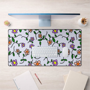 Colourful Flowers, Floral Pattern, Greenery, Boho Desk Mat