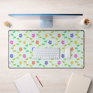 Colourful Flowers, Floral Pattern, Greenery, Boho Desk Mat