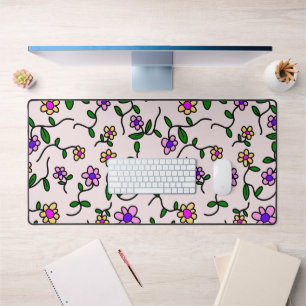 Colourful Flowers, Floral Pattern, Greenery, Boho Desk Mat