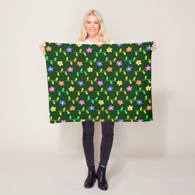 Colourful Flowers, Floral Pattern, Greenery, Boho Fleece Blanket (In Situ)