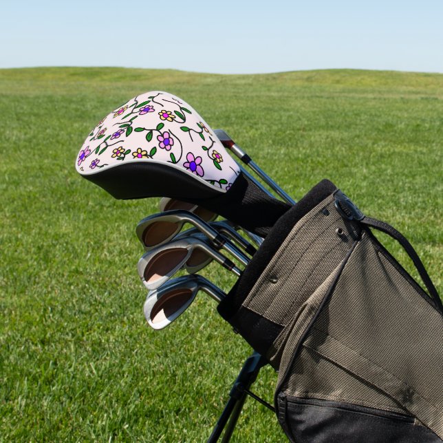 Colourful Flowers, Floral Pattern, Greenery, Boho Golf Head Cover (In Situ)