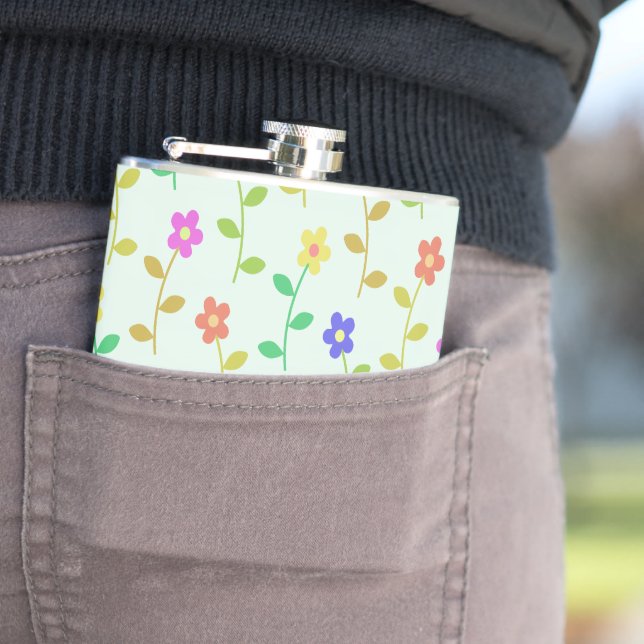 Colourful Flowers, Floral Pattern, Greenery, Boho Hip Flask (In Situ)