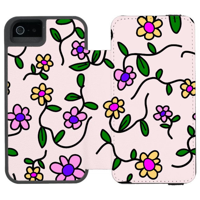 Colourful Flowers, Floral Pattern, Greenery, Boho Incipio iPhone Wallet Case (Folio Open)