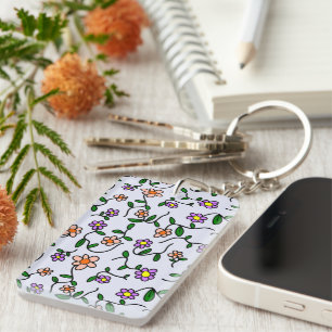 Colourful Flowers, Floral Pattern, Greenery, Boho Key Ring