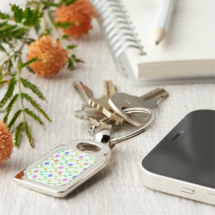 Colourful Flowers, Floral Pattern, Greenery, Boho Key Ring