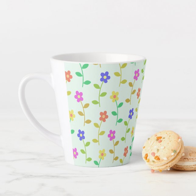 Colourful Flowers, Floral Pattern, Greenery, Boho Latte Mug (In Situ)