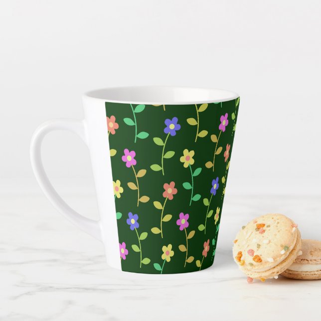 Colourful Flowers, Floral Pattern, Greenery, Boho Latte Mug (In Situ)