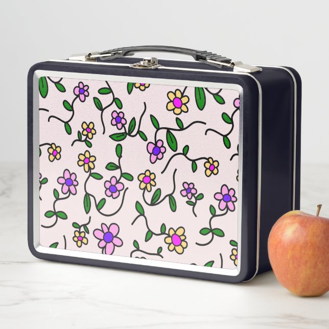 Colourful Flowers, Floral Pattern, Greenery, Boho Metal Lunch Box (In Situ)