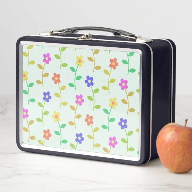 Colourful Flowers, Floral Pattern, Greenery, Boho Metal Lunch Box (In Situ)