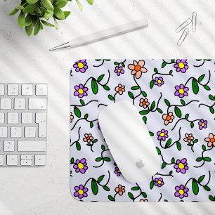 Colourful Flowers, Floral Pattern, Greenery, Boho Mouse Pad
