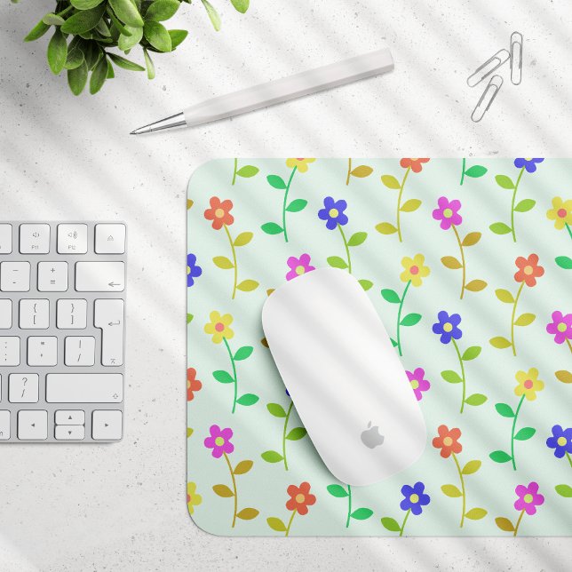Colourful Flowers, Floral Pattern, Greenery, Boho Mouse Pad (Creator Uploaded)
