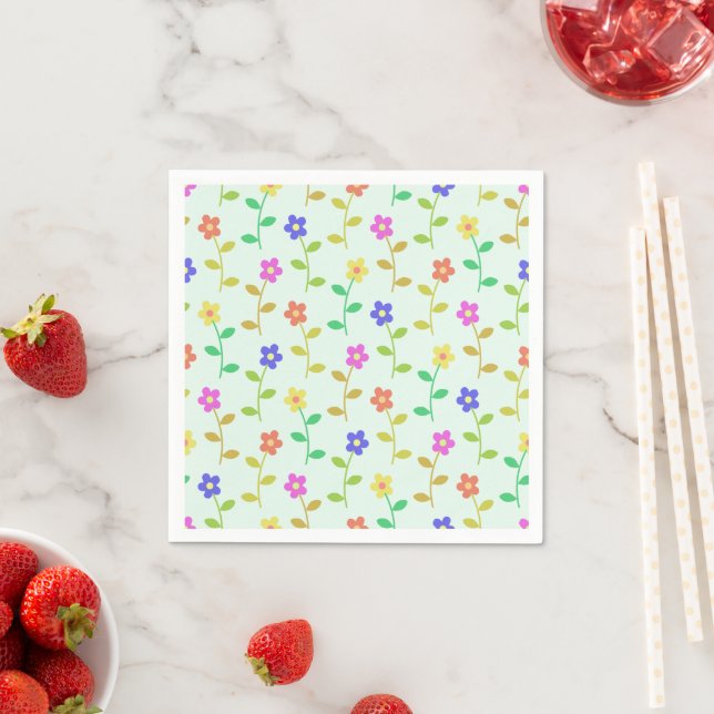 Colourful Flowers, Floral Pattern, Greenery, Boho Napkin (Insitu)
