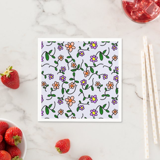 Colourful Flowers, Floral Pattern, Greenery, Boho Napkin (Insitu)