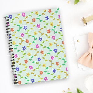 Colourful Flowers, Floral Pattern, Greenery, Boho Notebook