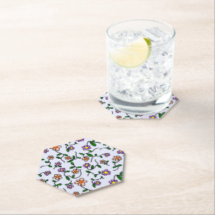 Colourful Flowers, Floral Pattern, Greenery, Boho Paper Coaster