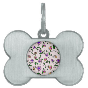Colourful Flowers, Floral Pattern, Greenery, Boho Pet ID Tag