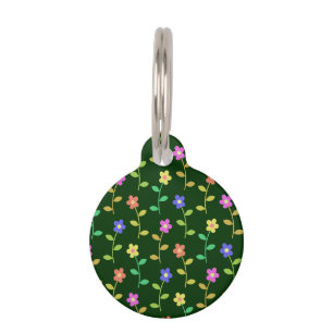 Colourful Flowers, Floral Pattern, Greenery, Boho Pet Tag