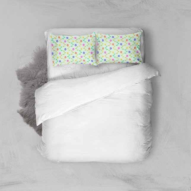Colourful Flowers, Floral Pattern, Greenery, Boho Pillowcase (Creator Uploaded)