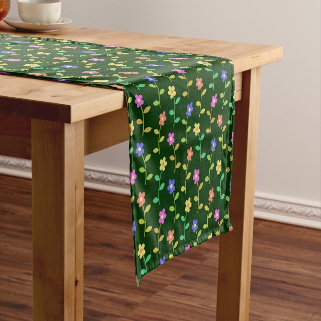 Colourful Flowers, Floral Pattern, Greenery, Boho Short Table Runner (In Situ)