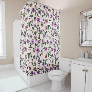Colourful Flowers, Floral Pattern, Greenery, Boho Shower Curtain