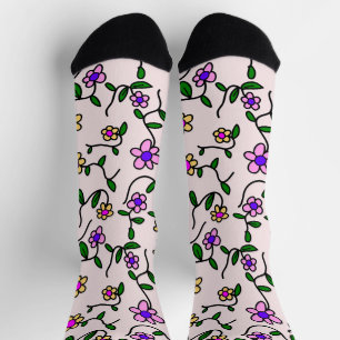 Colourful Flowers, Floral Pattern, Greenery, Boho Socks